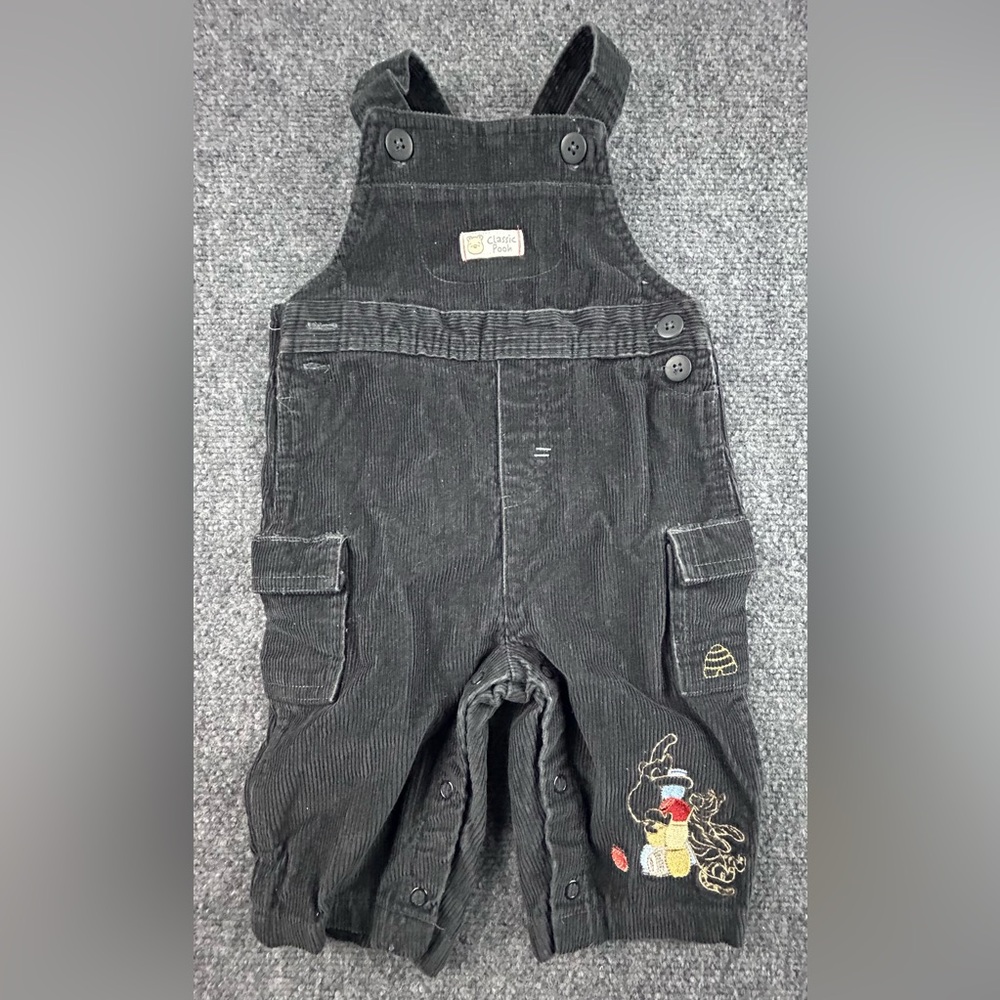 Disney Vintage Winnie The Pooh Black Corduroy Overalls Size 9 Months